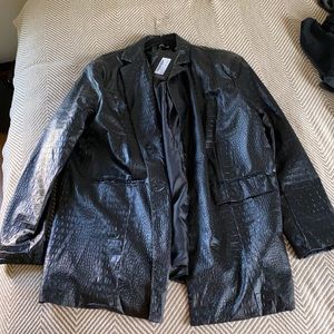 PrettyLittleThing Black Snakeskin Oversized Blazer